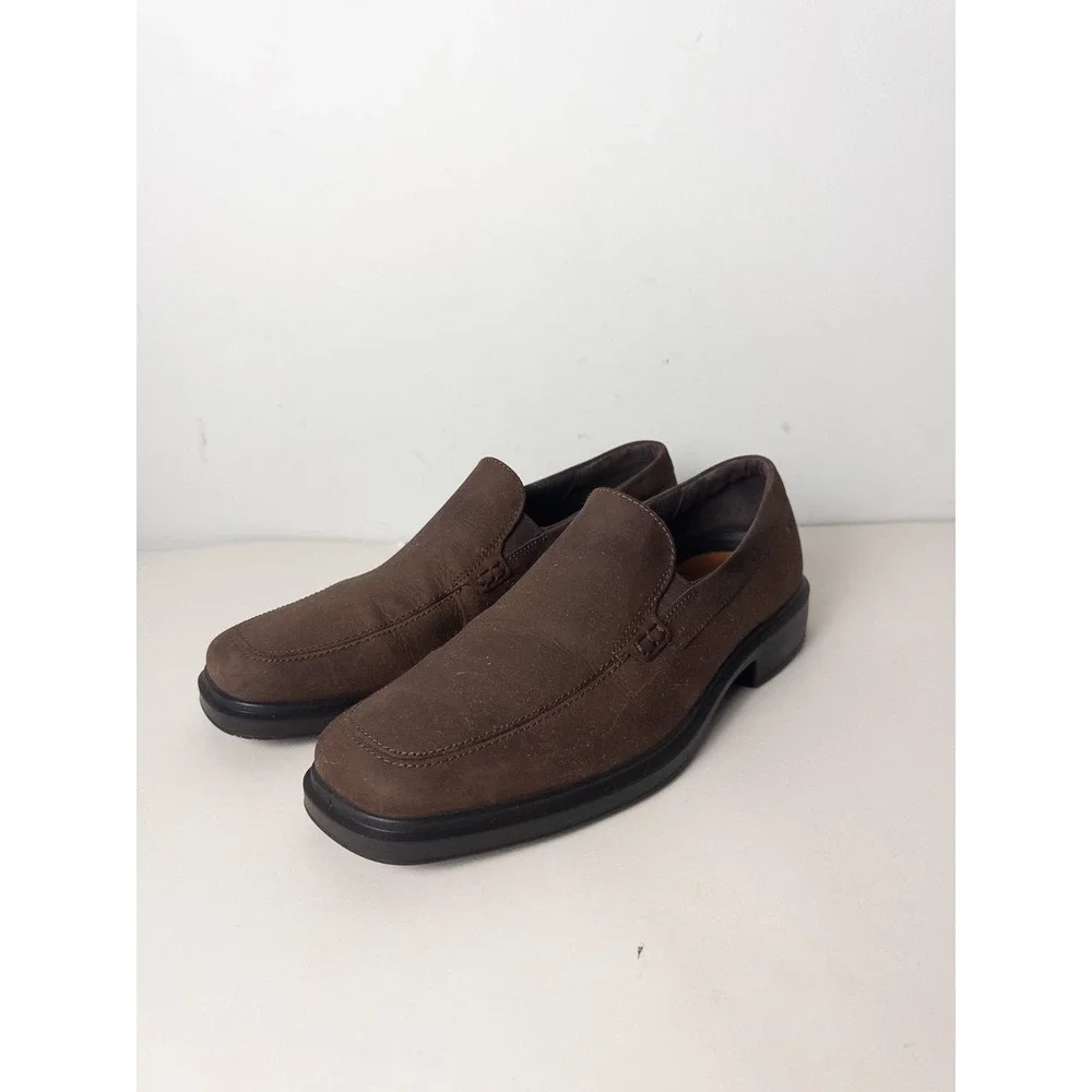 ECCO Helsinki 2 Mens 47 US 13 Brown Nubuck Leather Slip On Loafer Dress Shoes